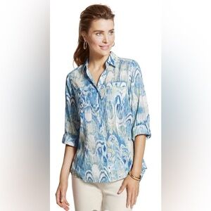 EUC Chico’s Ava Button-Down 100% Cotton Shirt Women’s blue Sz M coastal